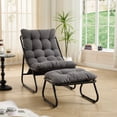 thumbnail image 2 of CQSXDA Patio Lounge Chair with Foot Stool and Cushion, Steel Frame, Grey, Indoor Outdoor Use, 2 of 12