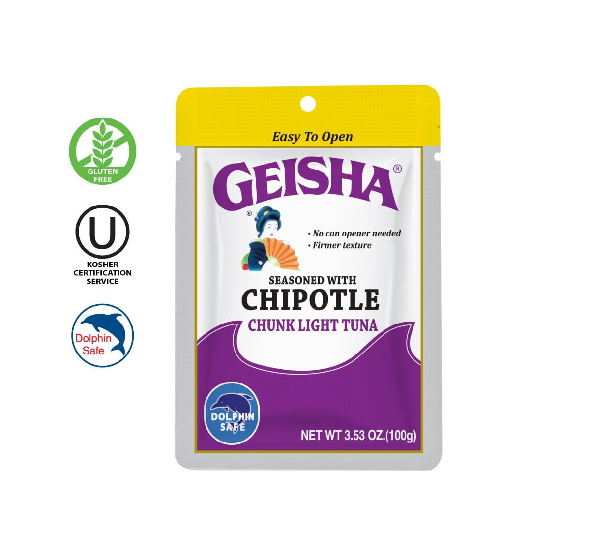GEISHA Chunk Light Tuna Seasoned with Chipotle Sauce 3.53oz (Pack of 12), Tuna| HALAL & Kosher Certified – Gluten Free – Wild Caught – Dolphin Safe Catch – Good Source of Protein