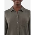 thumbnail image 4 of Time and Tru Women's Double Cloth Cotton Shirt with Long Sleeves, Sizes XS-XXXL, 4 of 5
