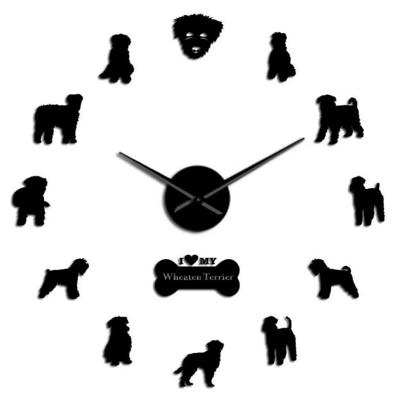 Soft Coated Wheaten Terrier Dog Portrait DIY Wall Clock Large Watch Clocks Wheatie Living Room Decoration 3D Acrylic Stickers(Black,27inch)