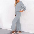 thumbnail image 6 of YUGYXL Women's 2 Piece Lounge Outfit Sweater Set Long Sleeve Crop Knit Top and Wide Leg Long Pants Sweatsuit Gray XL, 6 of 7