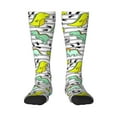 thumbnail image 2 of Picia Women Crew Soft Moisture-wicking Socks Funny Dinosaurs on Stripes Pattern Design Cotton Socks, One Size fit All, 2 of 9