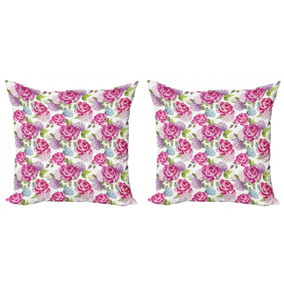 Ambesonne Abstract Throw Pillow Cover 2 Pack, Watercolor Lavenders, 20", Pale Green Hot Pink