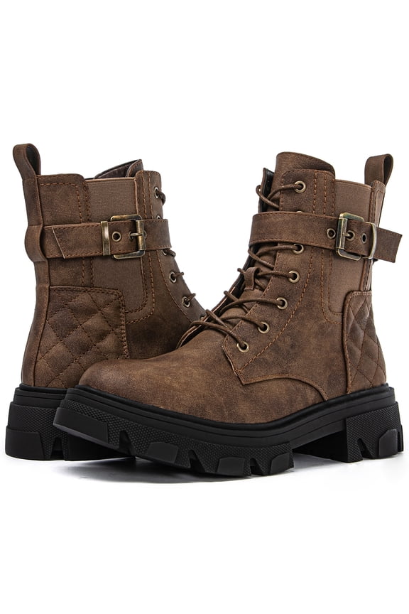 GLOBALWIN Women's Ankle Boots Camel Combat Boots For Women 9M