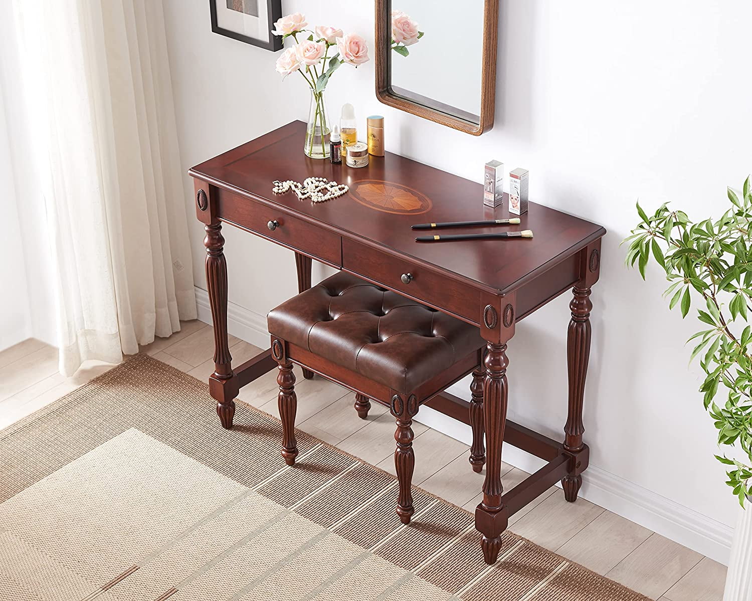 Solid Wood Vanity Bench Stool - Thumbnail 2