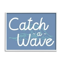 Stupell Industries Catch a Wave on Blue Landscape Painting White Framed Art Print Wall Art, 30 x 24