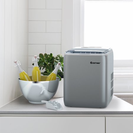 Costway - Portable Countertop Ice Maker Machine 44Lbs/24H Self-Clean w/Scoop - Silver