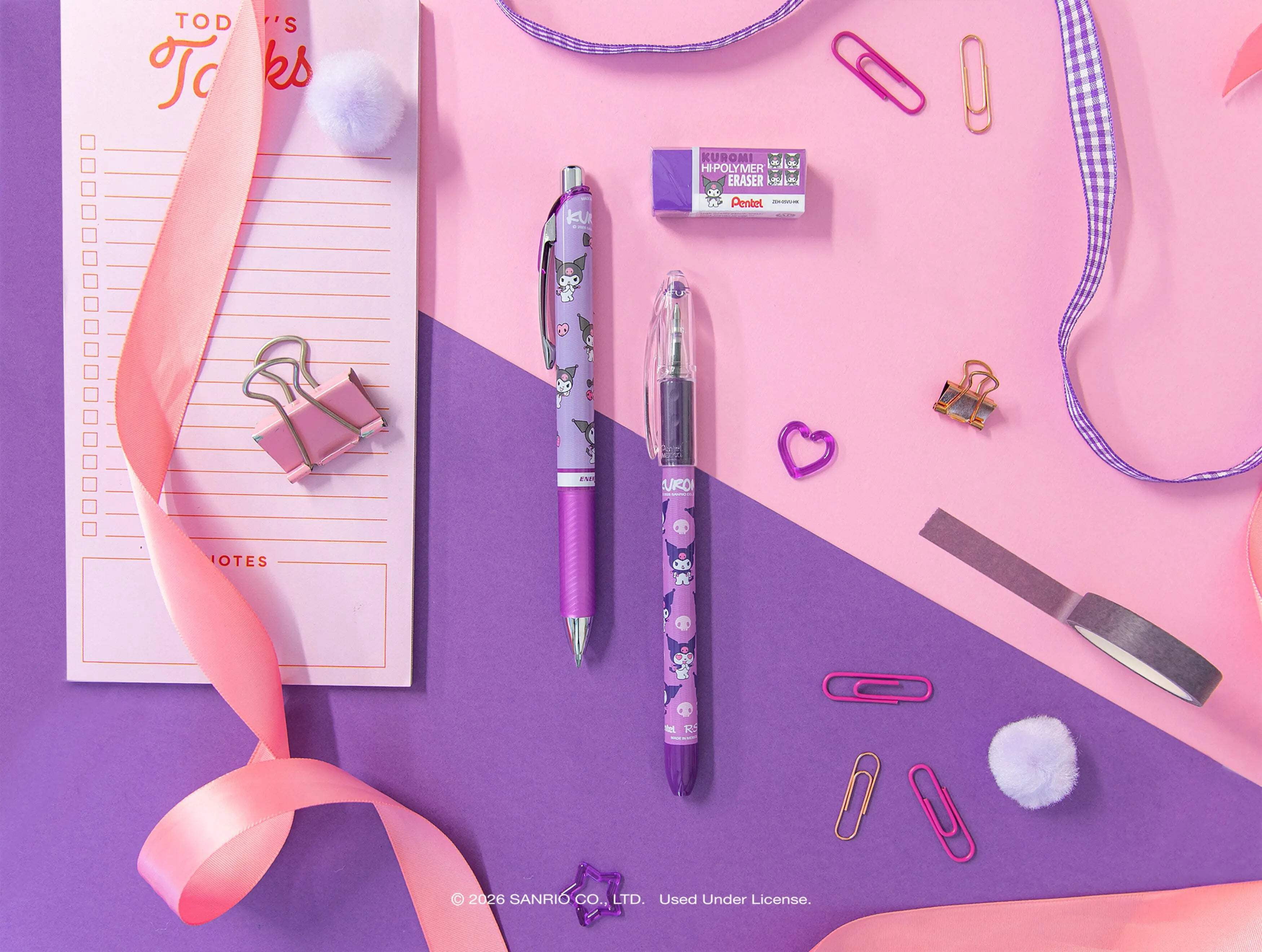 Pentel Writing Essentials Pack, Hello Kitty® and Friends, Limited Edition, EnerGel, EnerGize, 0.7mm, W/Refill Lead and Small Block Erasers, 10-Pk