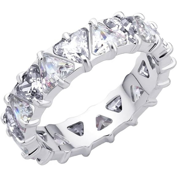555Jewelry Triangle Shape Cubic Zirconia Wedding Band Stainless Steel Rings for Women Stackable Trillion Cut Eternity Band Rings for Women Girls CZ Anniversary Rings, US Size 6
