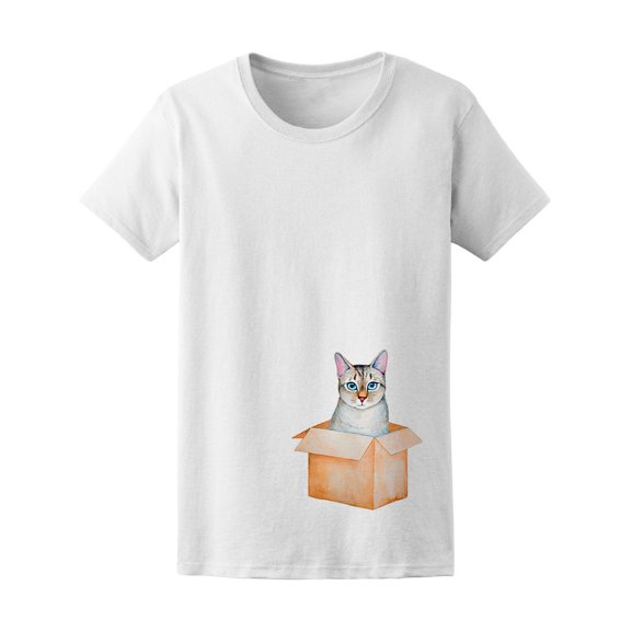 Cute Tabby Kitten In Carton Box Tee Women's -Image by Shutterstock