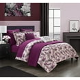thumbnail image 2 of Chic Home Kala 12 Piece Comforter And Quilt Set Watercolor Leaf Print Geometric Pattern Bed In A Bag - Sheet Set Decorative Pillows Shams Included, Queen, Purple, 2 of 8