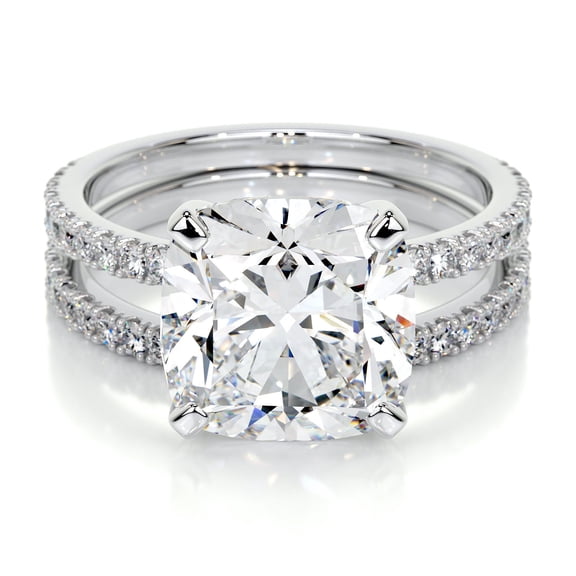 First Jewel Stunning Cushion Cut Two Eternity Band Diamond Ring - 2.1 Ct Lab Created Simulated Diamond - 14K White Gold Over Prong Setting, Beautiful Gift for Women on Special Occasions and Wedding