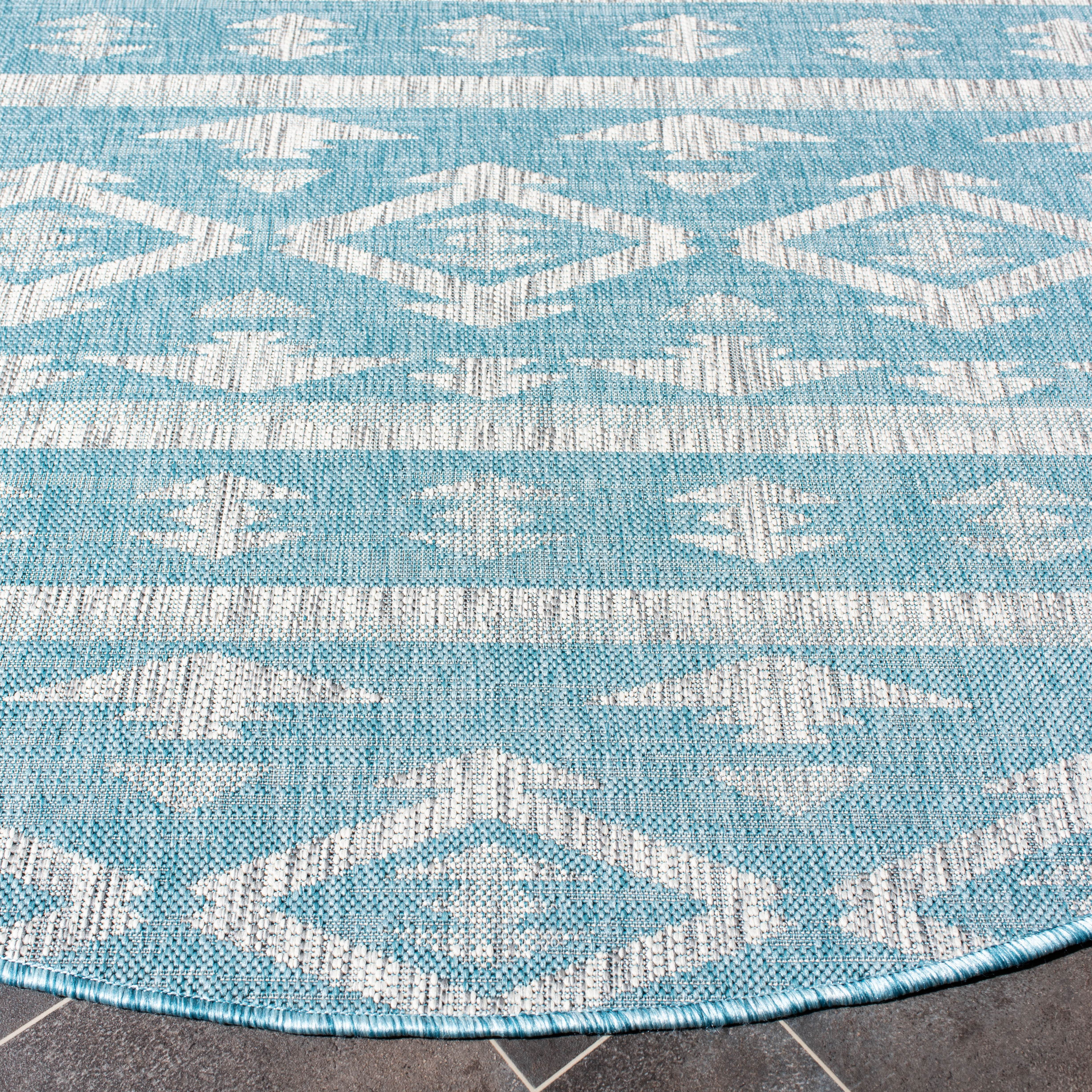 SAFAVIEH Courtyard April Southwestern Indoor/Outdoor Area Rug, 6'7" x 6'7" Round, Aqua/Grey