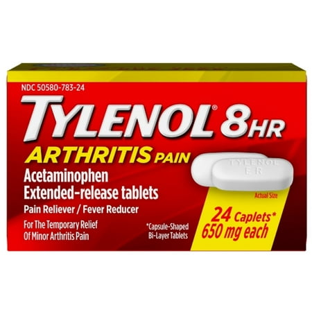 TYLENOL Arthritis Pain Caplets Push & Turn Cap, 24 ea (Pack of 4)