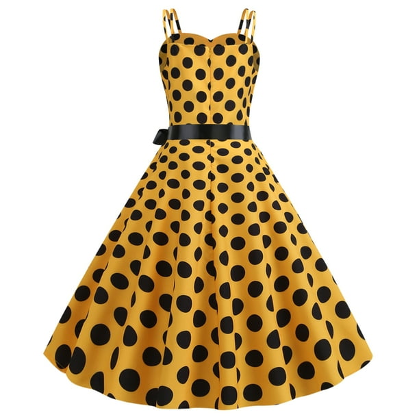 Yellow polka dot vintage dress new arrivals