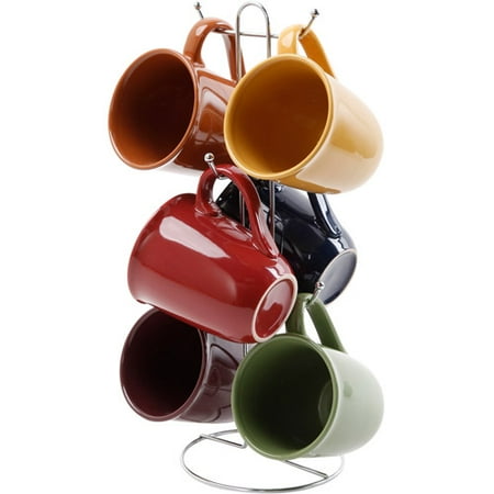 - Gibson Everyday Contempo Hues 15-Ounce Mug Set with Rack, Set of 6