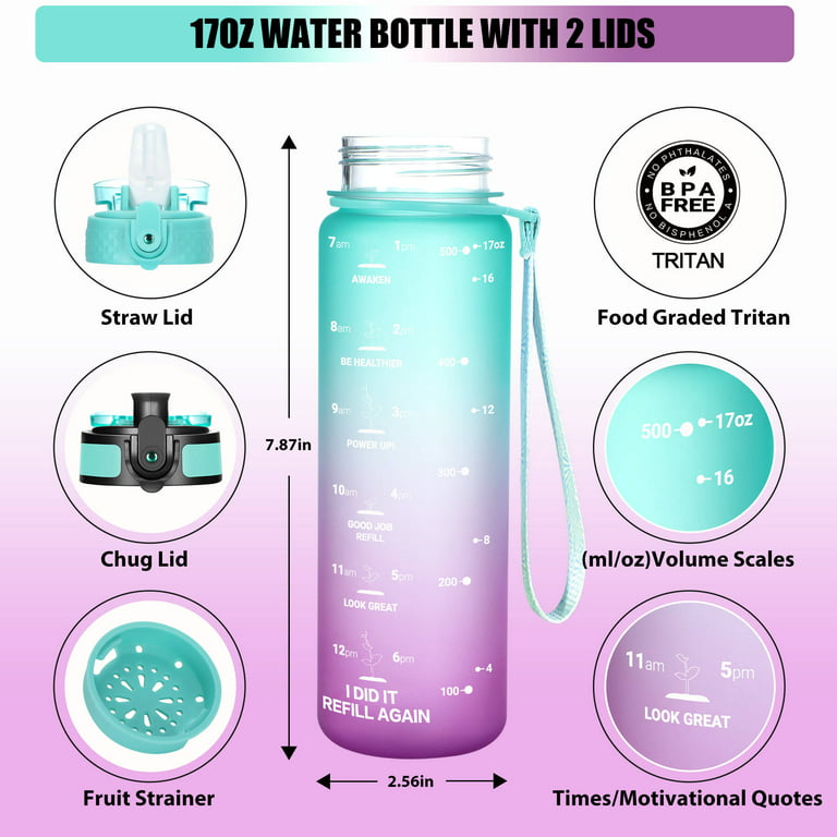 OLDLEY Kids Water Bottle for School, 17 oz (Straw Lid) BPA-Free Reusable Leak-Proof Durable Tritan Plastic Water Bottles with One-Handed Opening Straw