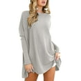 thumbnail image 5 of WTXUE T-Shirts Long Sleeve, Round Neckline Womens Summer Tops 2024 Oversized T Shirts Tunic to We Womens Shirts Solid, Blouses Long Sleeve Shirts | Casual for Women Grey M, 5 of 7