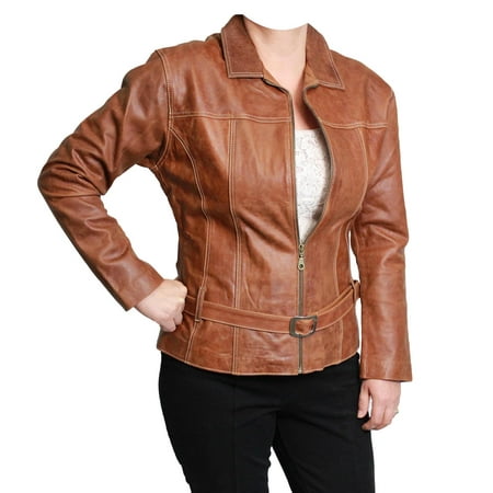 World Traveler Women's Brown Zip-Front with Belt Genuine Leather (Best Leather Jackets In The World)