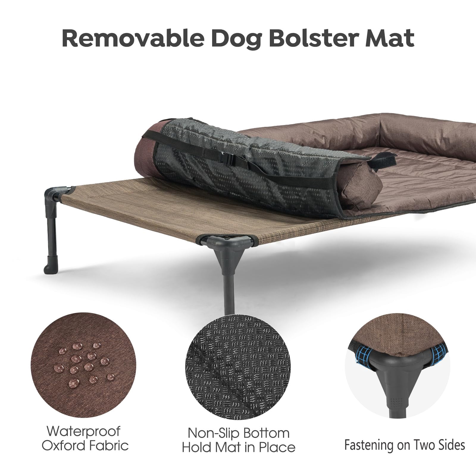 Elevated Dog Bed Add Removable Waterproof Bolster Cushion Mat  Raised Pet With Breathable Teslin Mesh No-slip Feet Sofa For Indoor Outdoor Medium Brown Cwc2331b