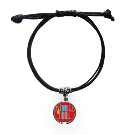 mongolia country flag name bracelet leather wristband black jewelry
