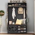 thumbnail image 6 of ChVans 75''H LED Farmhouse Hall Tree w/ Bench & Shoe Storage, Black Hall Tree Entryway Bench w/ Coat Rack, 12 Shoe Cabinet, Umbrella Holder&Sock Storage Drawer, Mudroom, Hallway, 6 of 6