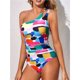 thumbnail image 4 of Traje Baño una Pieza con un Hombro Descubierto para Mujer, Traje Baño Control, Cobertura Total Modesta, Traje Baño con Abertura en la Parte Posterior. Impresión S, 4 of 6