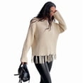 thumbnail image 3 of Women'S Tassel Fringe Sweater Long Sleeve Crew Neck Pullover Fall Knitted Tops Color M, 3 of 10