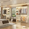 thumbnail image 2 of Homieasy 5FT Walk-in Closet System with Drawers, 60'' Closet System with 3 Hanging Rods and Shoe Racks, Wall Mounted Clothes Rack with Storage Shelves, for Bedroom, Closet, 79.7'' Height, White Oak, 2 of 9