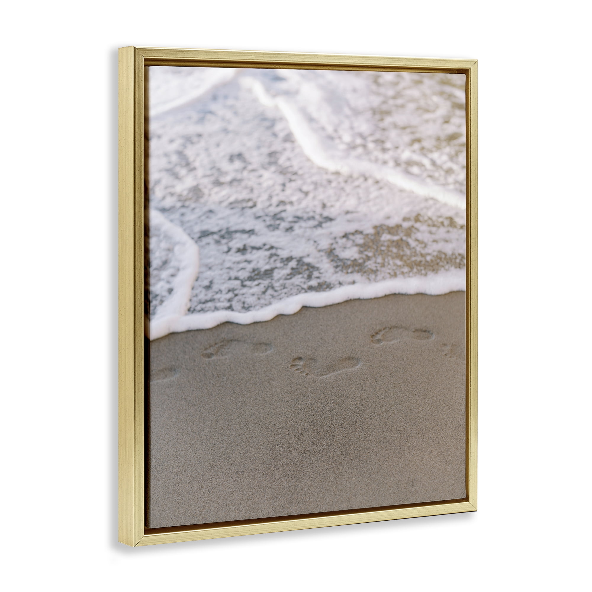 Stupell Industries Ocean's Edge Footprints Coastal Photography Gold Floater Framed Canvas Art Print Wall Art, 25 x 31