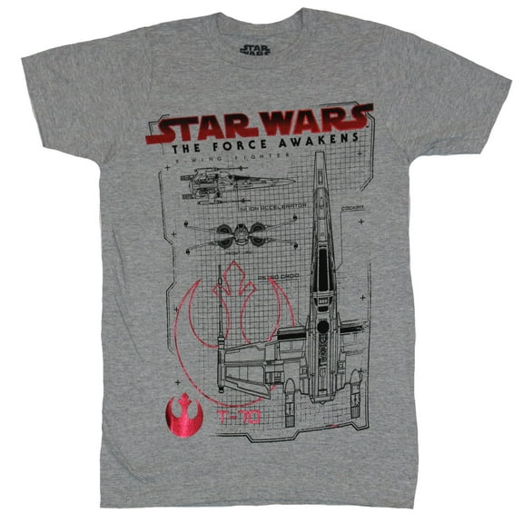 Star Wars The Force Awakens Mens T-Shirt - Red Foil X-wing Schematics (X-Small)