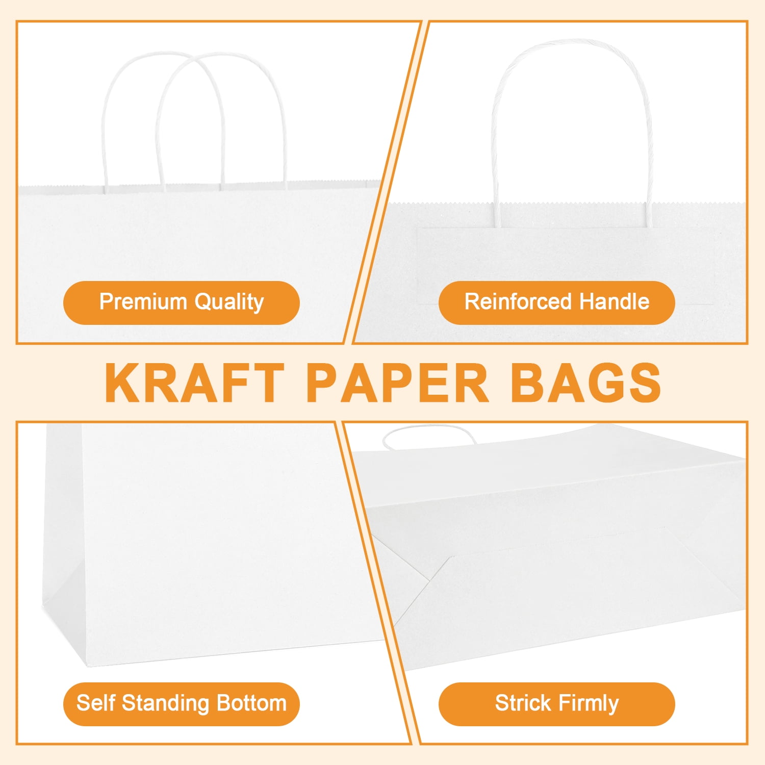 BagDream 50 Pack Large Paper Gift Bags with Handles 16x6x12" Recycled White Kraft Paper Bags for Business, Merchandise, Shopping, Retail Stores