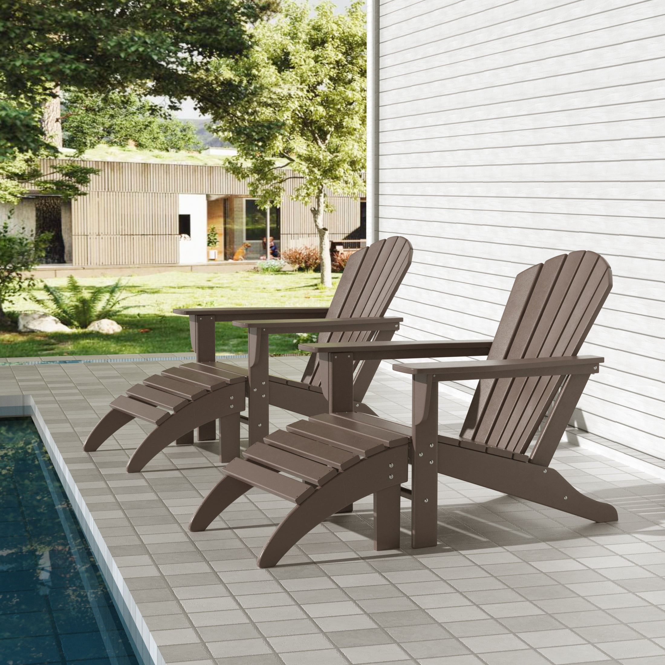 Westin Outdoor 4-Piece Adirondack Patio Chairs with Ottoman Footrest Set, Dark Brown