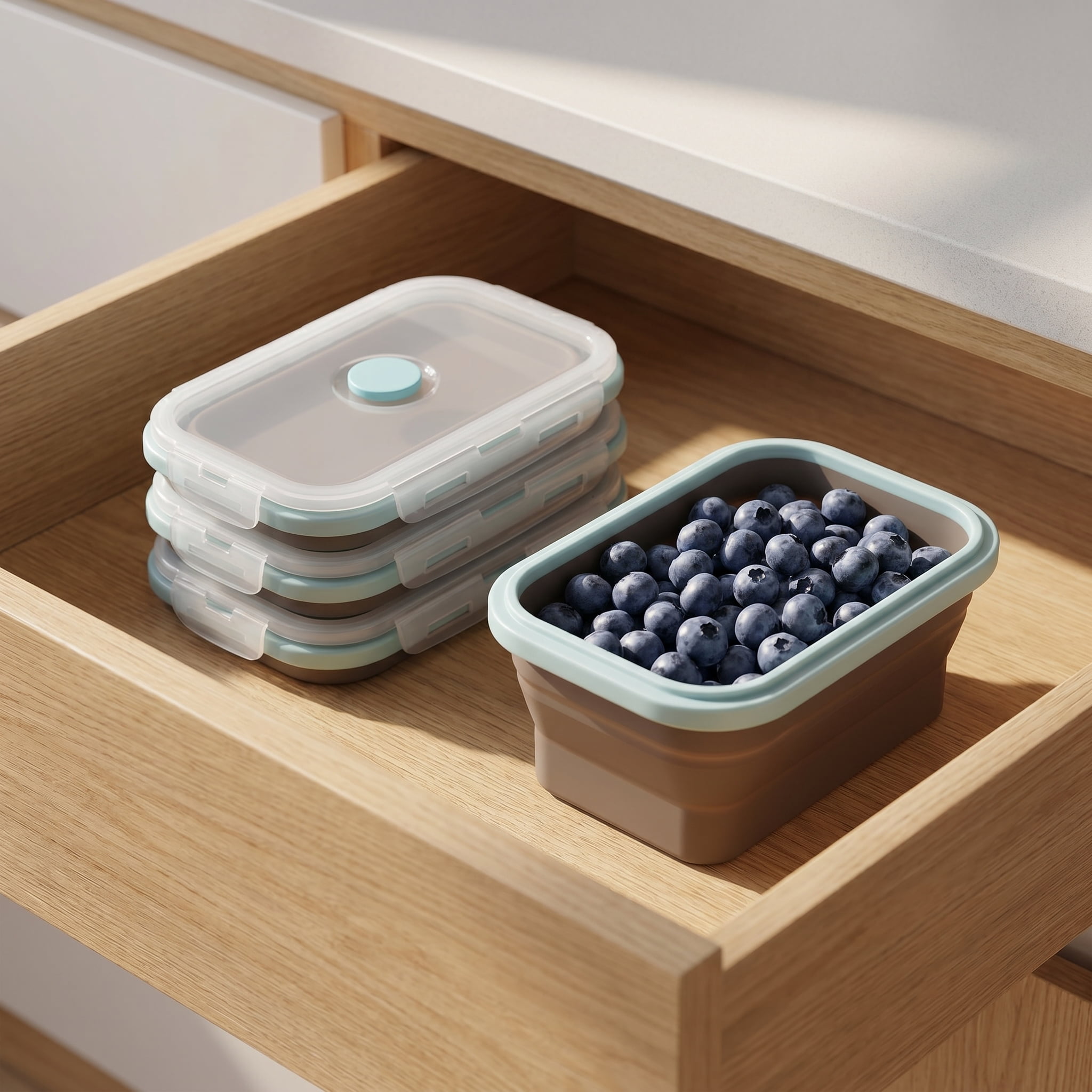 Collapsible Silicone Food Storage Container with Airtight Locking Lid, 20oz Round Expandable Lunch Box for Meal Prep and Travel, Space-Saving Leak-Proof Bento Box for, Office, and Camping