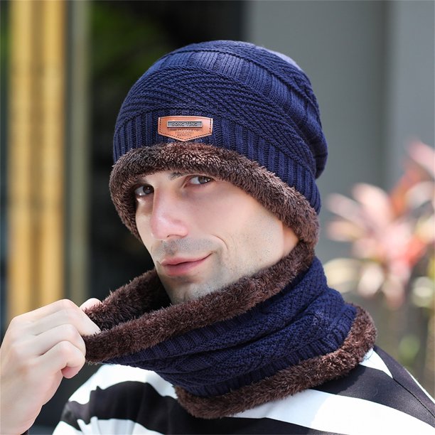 Conjunto de gorro de invierno para hombre y mujer, gorro y silenciador de punto grueso de terciopelo Wmkox8yii jkg6713