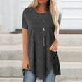 thumbnail image 3 of Landzoo Women'S Tops Solid Color Short Sleeve Crew Neck Shirt Summer Comfortable Women T Shirt Size 4XL Dark Gray, 3 of 6