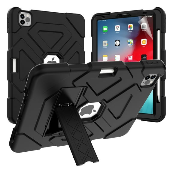 New iPad Air 10.9 2020 Case with Screen Protector, Dteck Heavy Duty Rugged Shockproof Protective Full Body Case Cover with Pencil Holder and Kickstand for 10.9-inch iPad Air 4th Gen,Black
