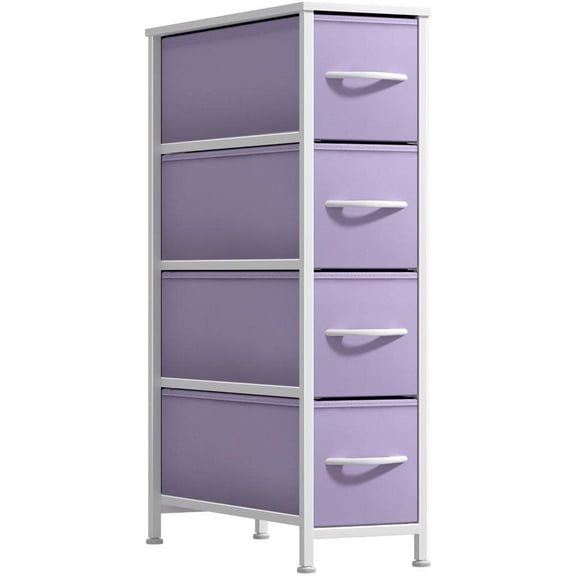 Purple 4-Drawers 16.5 in. Chest of Drawers, Tall Narrow Dresser with Steel Frame, Wood Top, and Easy Pull Fabric Bins
