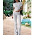 thumbnail image 4 of Solid Color Slim Fit Short Sleeve Trousers Suit Gray L, 4 of 7