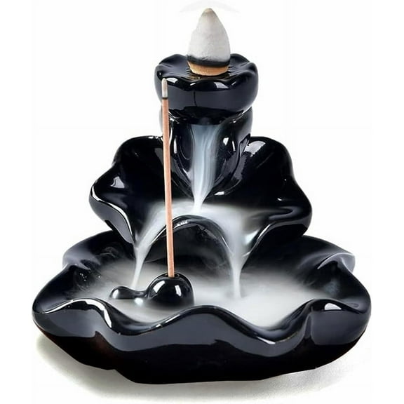 Vorkoi Waterfall Incense Burner, Lotus Backflow Incense Holder Ceramic Censer Cones Sticks Porcelain Holder with 10 Free Mixed Aromatherapy Cones