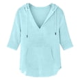 thumbnail image 5 of Women's Cotton Linen Hooded Cover Up, 3/4 Sleeve V-Neck Pocket Shirt, Lightweight Beach Kimono for Bikini Cover, Summer Vacation, and Resort Wear-Mint Green, 5 of 10