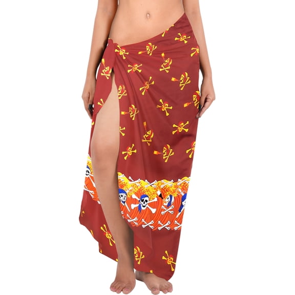 HAPPY BAY Women's Sarong Bikini Wrap Bathing suit Halloween Costumes Skull Swimsuit Skirt Beach Wraps for Women One Size Caribbean Pirates, Red
