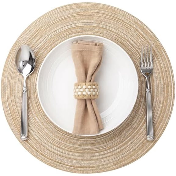Round Placemats Set of 4 Woven Placemats Washable Braided Table Mats for Dining Table Heat Resistant Non-Slip Circle Place Mats(Beige)
