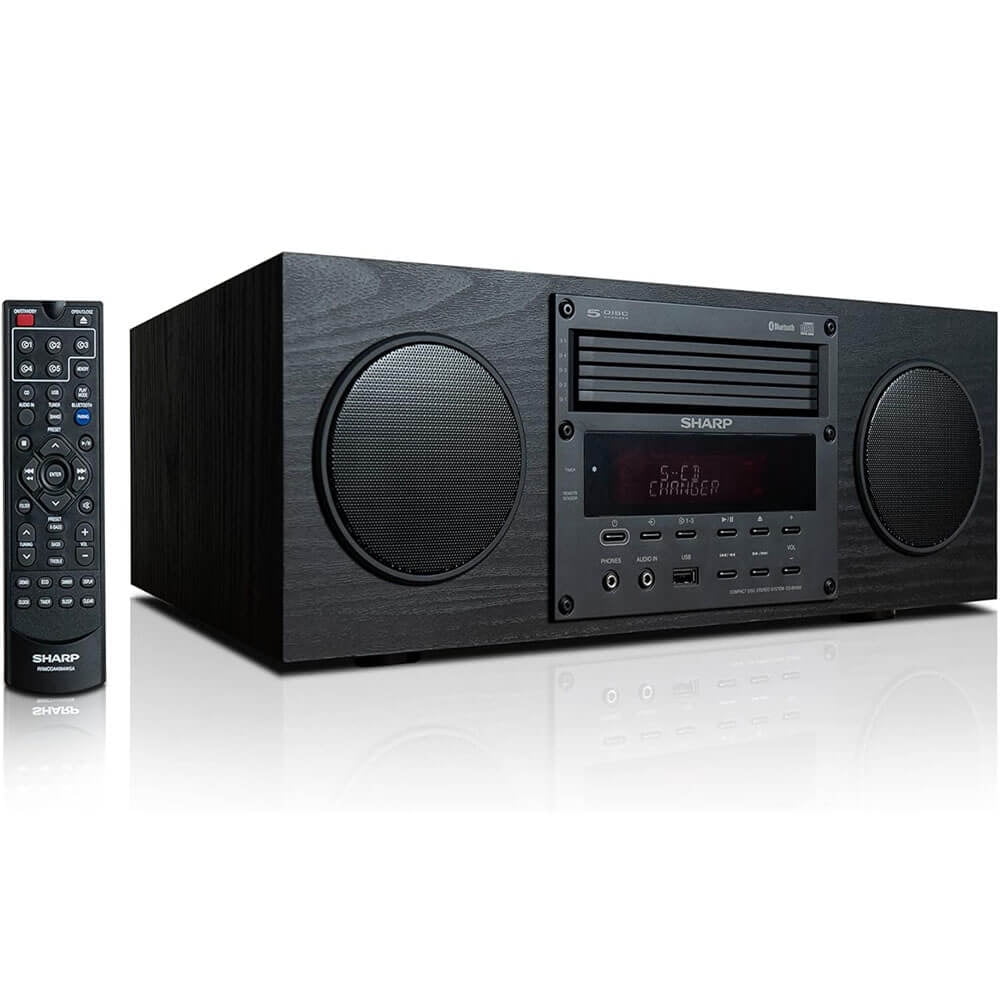 Sharp Compact Micro Audio Component System with 5 CD Changer, Bluetooth, FM Radio & USB Playback