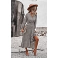 thumbnail image 4 of Women's Long Sleeve Vintage Wrap Dress Floral Print V-Neck Maxi Dresses with Belt, 4 of 7