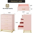 thumbnail image 3 of GAOMON Dressers, 4 Drawers, Pink, Wooden Storage Chest, Organizer Cabinet, Gold Handles, for Bedroom, Living Room, Entryway, Nursery, Modern Design, Easy Assembly, 3 of 8
