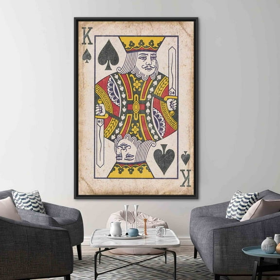 Playing Card Art, Playing King Card Printed Canvas, Abstract Art, Play Room Printed, King of Hearts Wall Decor, King Art Canvas, Canvas Wall Decor - Rolled Canvas