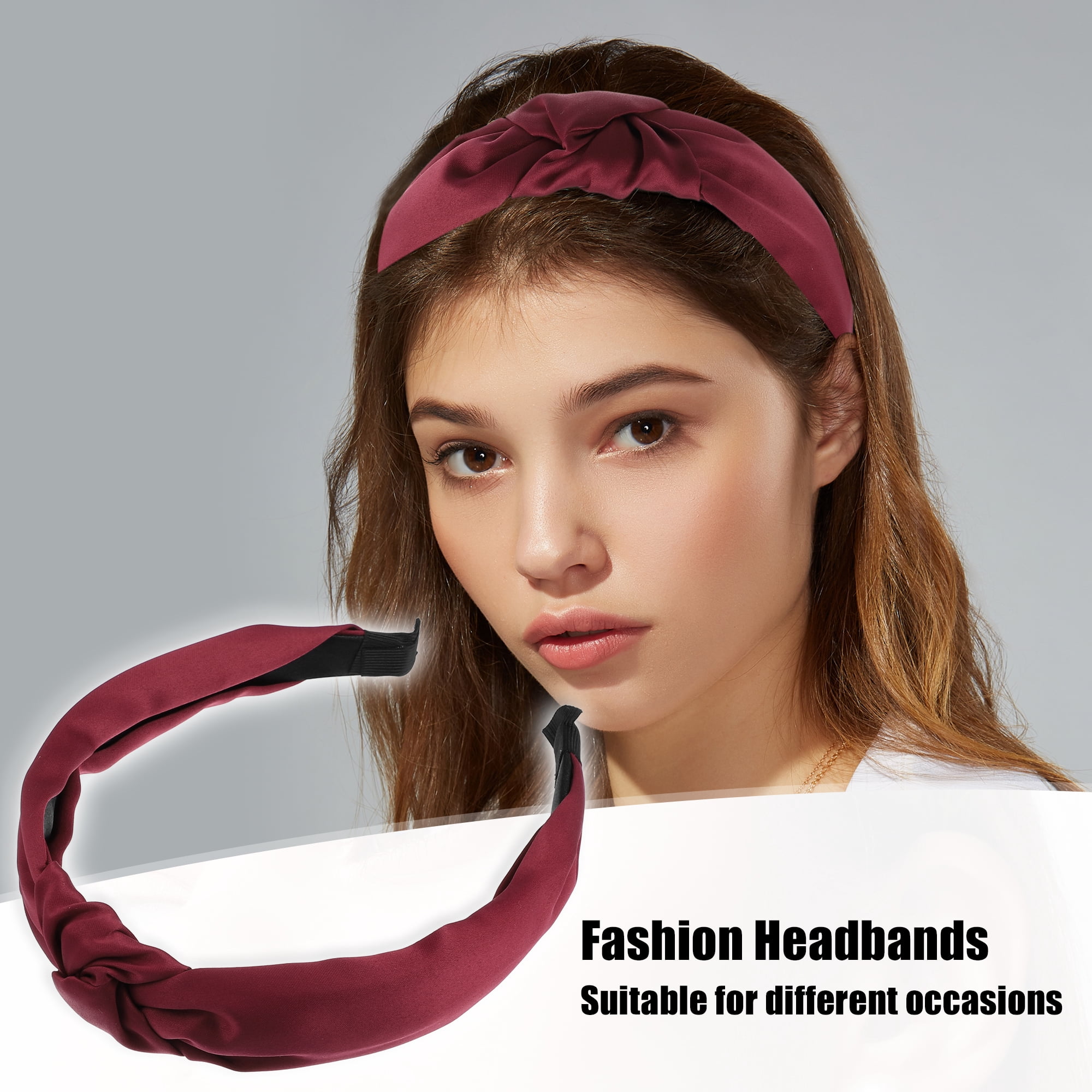 Unique Bargains Satin Knot Headband Hairband for Women 1.2 Inch Wide Wine Red