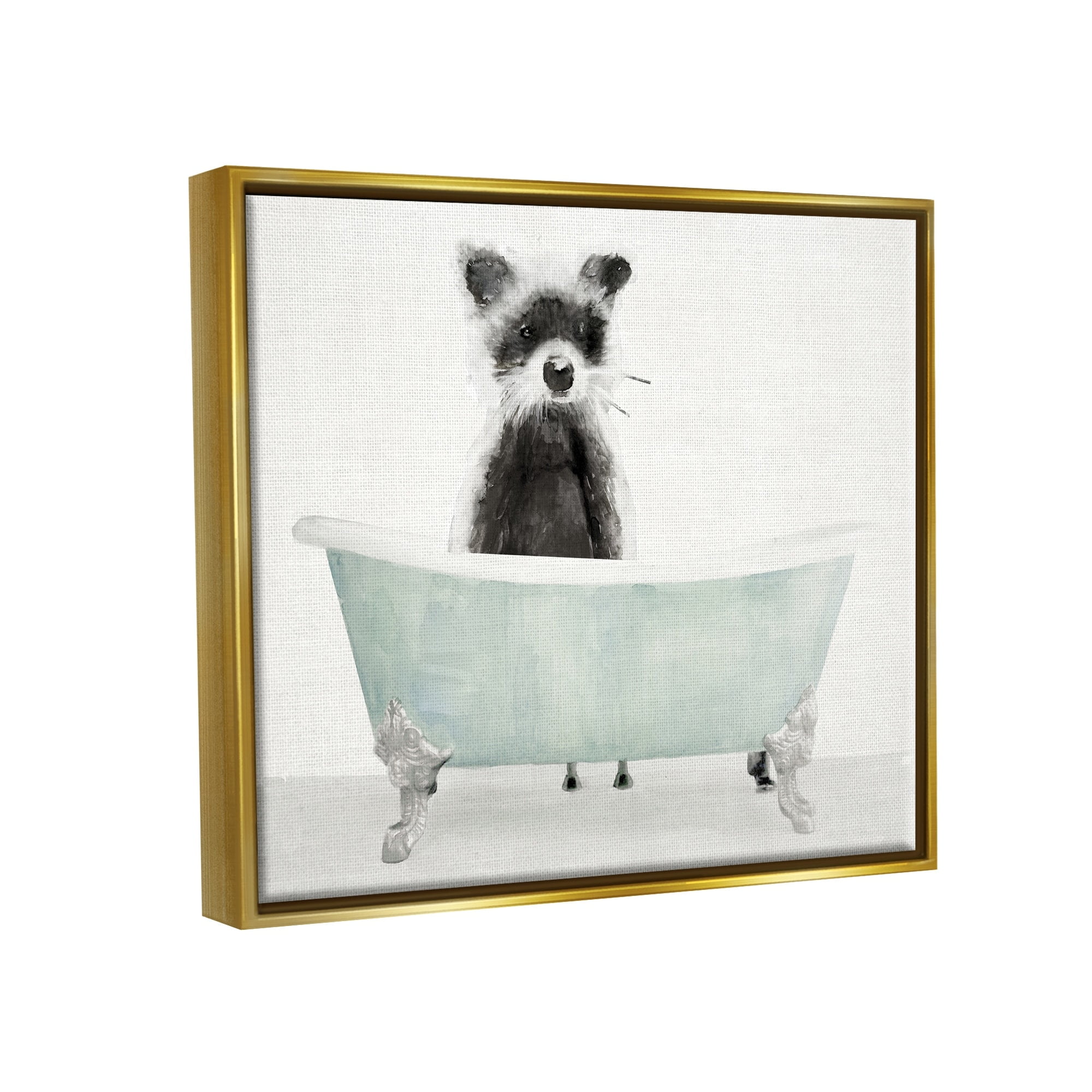 Stupell Industries Raccoon In A Tub Funny Animal Bathroom Drawing Metallic Gold Framed Floating Canvas Wall Art, 24x30, by Stellar Design Studio