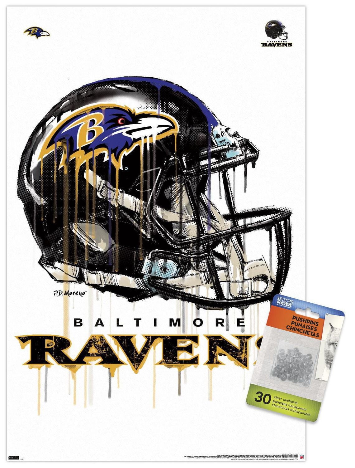 NFL Baltimore Ravens - Drip Helmet 20 Wall Poster with Magnetic Frame
